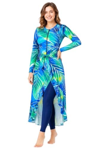 Women's 4 Piece Swimsuit Long Sleeve Jumpsuit with Wrap Skirt | Front Zipper,Quick-Dry Fabric,Elastic Fabric,Pillow And Cash Included,Sun Protection Swimwear