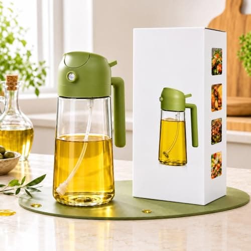 il Sprayer for Cooking, 2 in 1 Olive Oil Dispenser Bottle for Kitchen, 17oz/500ml Glass Oil Bottle with Premium Nozzle, Food-grade Oil Mister for Air Fryer, Salad, Frying, BBQ Spray bottle