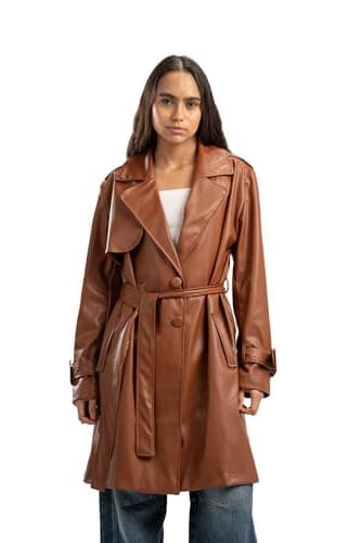 ASTK Womens Leather Buttoned Trenchcoat Outerwear