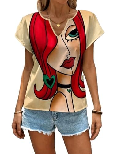 Women Simple And Practical Human Shirt Summer Fashion Shirt Multicolor
