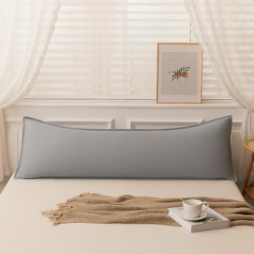 QBED Long Throw Pillow Cover | 1 Cover | Available in 120x45, 160x45, 180x45 cm | Sew on Washable Cover | Soft and Fluffy Material for Bed or Sofa (Charcoal, 120 x 45 cm) Pillowcase