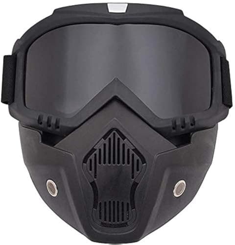 Beauenty Motorcycle Helmet Riding Detachable Fog-proof Warm Goggles Glasses with Removable Face Mask, Mouth Filter Adjustable Non-slip Strap