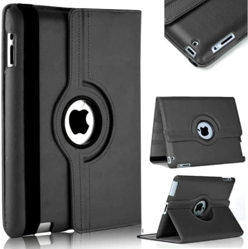 360 Degree Rotating Tablet Case with Auto Sleep (Leather Wish Back and Safety Strap) (Compatible with iPad 2/3/4 9.7 Inch Old Model Magnetic Auto Wake/Sleep (Black)) Portable electronic device cover