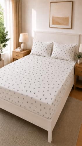 Ocra Cotton Bedsheet Set, Juliette, 3 Piece, Bedsheet with 2 Pillow Cases (off-white x black, Super King 200x200, Fitted bedsheet set) Bed linen set