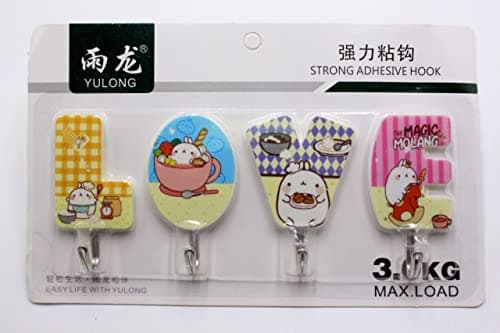 Fresh Love Alphabets Self Tape Wall Hooks with Solid Grip (4 Pieces) Storage hook
