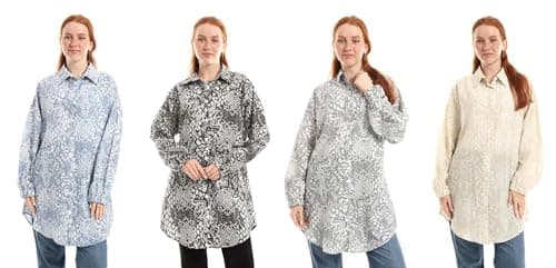 Red Circle Womens Bundle of 4 Oversized Patterned Button Down Blouse Bundle of 4 Oversized Patterned Button Down Blouse