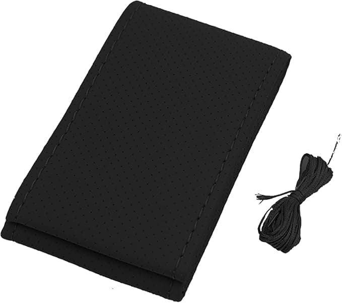 Universal Leather Car Steering Wheel Cover DIY Sewing Breathable Anti-Slip (Black Thread Black)