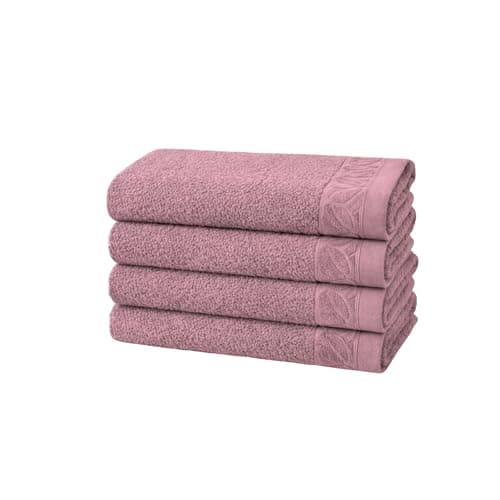 Burak Tekstil Cotton Bath Towels Set with Jacquard Leaf Border, Soft Absorbent Fade Resistant, for Bathroom Gym Hotel Spa, 4 Pack (Cashmere, 4 Hand Towels (50x100 cm))