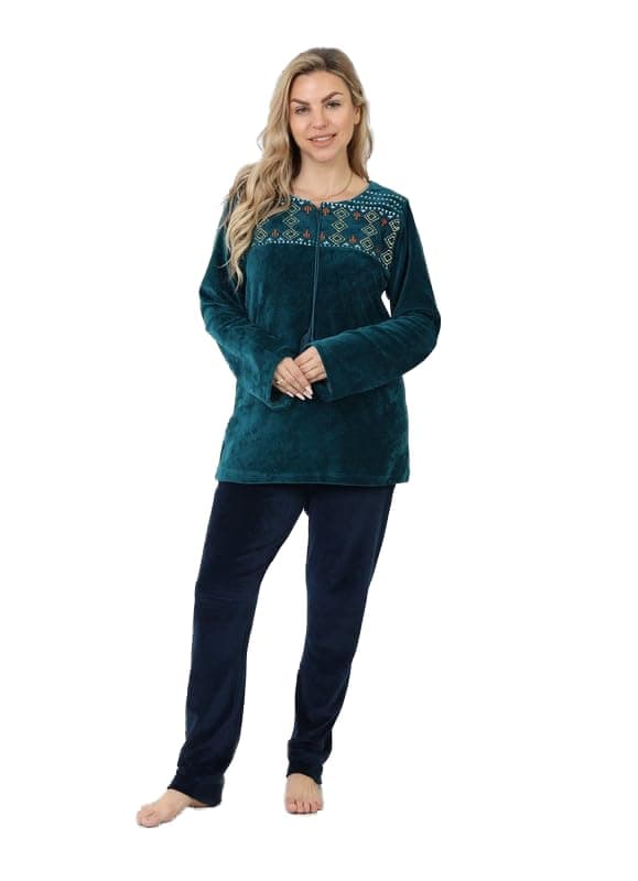 : ZECOTEX Women’s Velvet Pajama Set | Soft Embroidered Winter Sleepwear | Cozy Warm Homewear