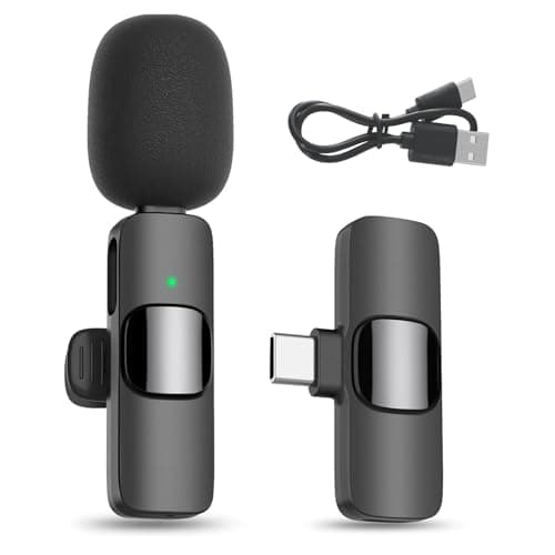 Wireless Microphone for Android - Mini Microphone for YouTube Video Recording, Podcasting, Interviewing and Vlog Live Streaming, Lapel Lapel with Built-in Delay Noise Reduction Chip