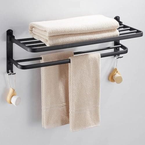 2-Tier Metal Bathroom Towel Rack with Hooks Space-Saving Towel Drying Stand
