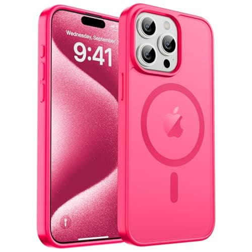 zapica Magnetic for iPhone 15 Pro Case, Hot Pink | Compatible with MagSafe, Military Grade Drop Protection, Translucent Matte Anti-Scratch Phone Cover Cellular phone case