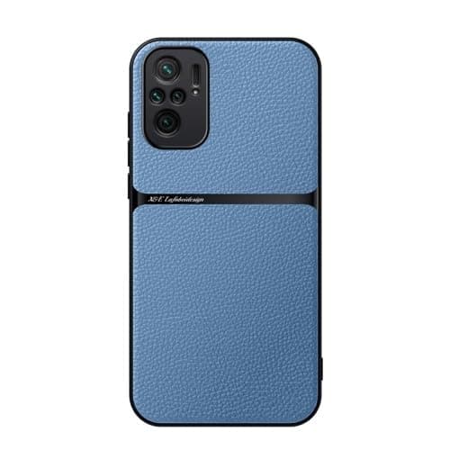 Case For(Compatible With Redmi Note 10/10S) Litchi Leather Magnetic Full Coverage Shockproof Pho Premium Leather TPU Silicone Hybrid Texture Is Non-Slip And Shockproof Phone Case Cover (Light Blue)