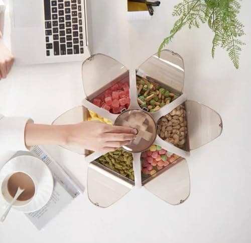 Generic Rotating Multi-Compartment Serving Tray with Transparent Lid, .rom