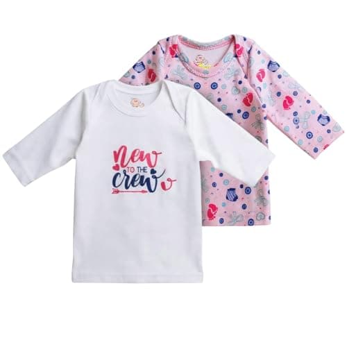 Baby Shoora Girls Set Of 2 Pieces Long Sleeves Undershirt Printed Shapes Base Layer Top (pack of 1) Shirt