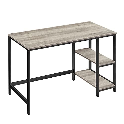 Woodx Computer Desk, Writing Desk with 2 Shelves on Left or Right, Work Table for Office Living Room, Steel Frame, Industrial, Greige and Black
