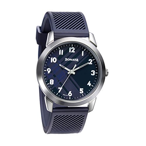 Sonata Watch for Men, Quartz Movement, Analog Display, Blue Rubber Strap-NP77107SP03W