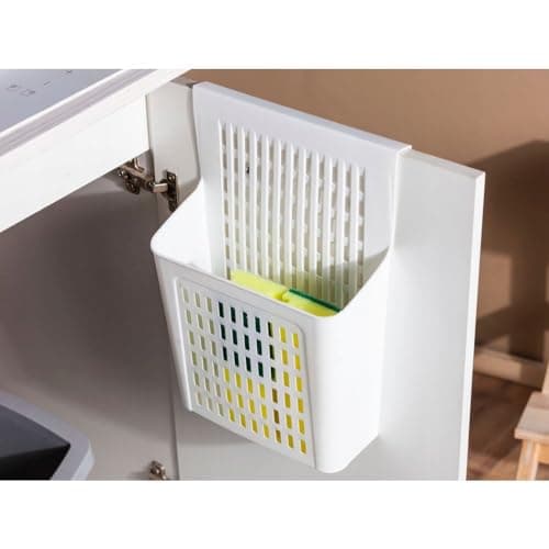 Dunya Organizer Kitchen Over Cabinet Drawer Door Hanging, Under Sink Trash Waste Bin Box Organizer Basket, Wall Mounted Garbage Bin for Cupboard Door Bathroom Bedroom Office White Trash can