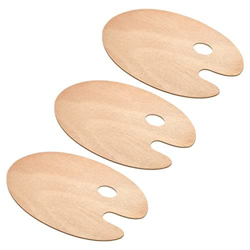 PATIKIL 8" x 12" Paint Tray Palette, 3 Pack Painting Pallet Holder with Thumb Hole Oval, Wood Color Home furniture and decor