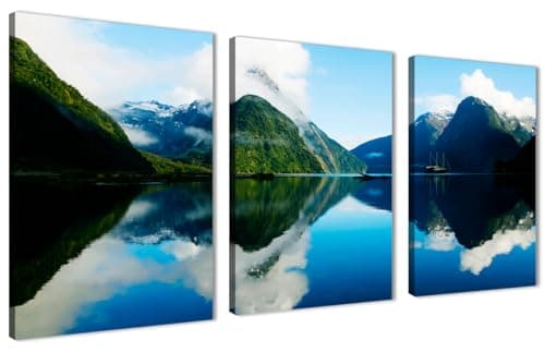 Skills New Zealand Famous Milford Sound Wall Art - Wall Art for Living Room, Bedroom, Office Decorations and More - Size (30cm x 40cm x 3pcs)
