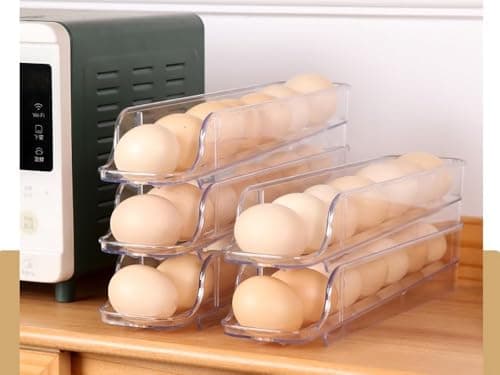 3 Pack Clear Egg Holder for Refrigerator Space Saving Tray Storage Bin