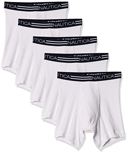 Nautica Men's Classic Cotton Boxer Brief Multipack, White- 5 Pack, M Underpants