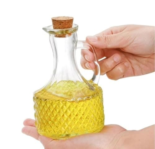 Generic Glass Oil and Vinegar Dispenser Bottle with Cork Lid, Diamond-Cut Design, 250ml, Multi-Purpose for Sauces, .hd