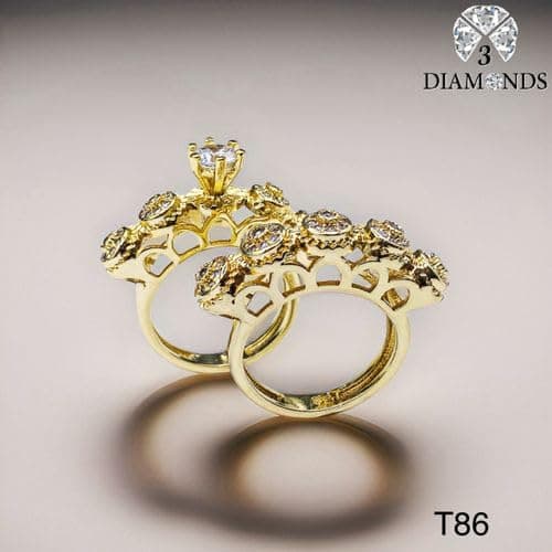 3 Diamonds 292474661779390 Elegant Women's Twin Rings, Gold-Plated Zircon