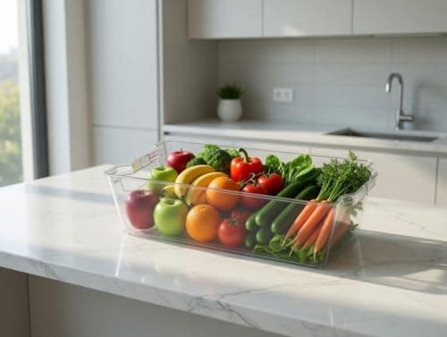 Generic Large Clear Organiser Bin with Handle, Multi-Purpose Food and Fruit Storage Container, .ht