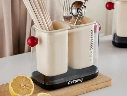 Plastic Cutlery Drainer Double Spoon Holder with Detachable Base & Handle