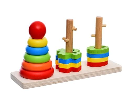 Wooden Multifunctional Rainbow Tower Contains Three Columns With Multi Shapes He