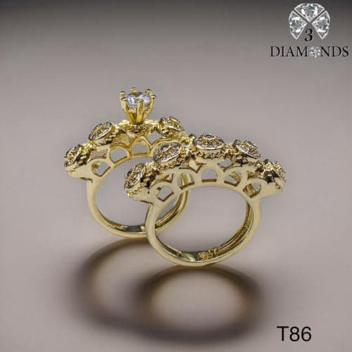 3 Diamonds 292474661779097 Elegant Women's Twin Rings - High-Quality Gold-Plated with Zircon Stones