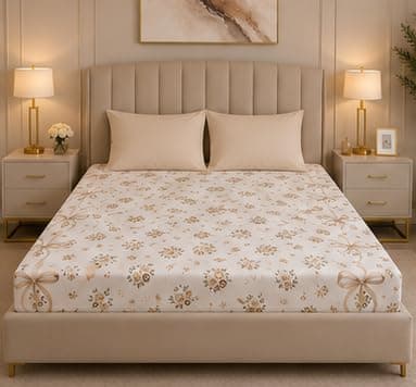 QBED Cotton Printed Fitted Bed Sheet with 2 Pillowcase, Full Elasticized, Soft and Comfortable, Multiple Models and Sizes (B15, 180 * 200 * 30cm) Bed linen set