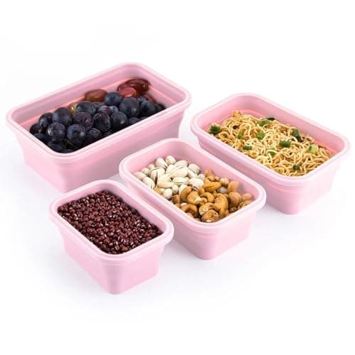 Generic Silicone Food Storage Container Set, Pink, 4-Piece with Multiple Sizes (350ml, 500ml, 800ml, 1200ml) .mk