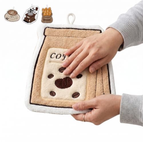 Hand Towel with Hanging Loop, Soft Absorbent Quick-Dry Fabric Towel for Bathroom, Kitchen, Face and Hand Drying, Compact Reusable Home Towel, J-457B, Coffee