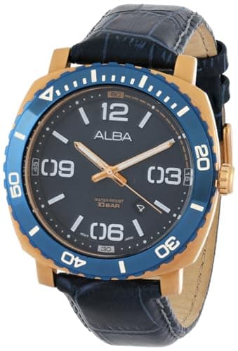Alba Watch for Men, Quartz Movement, Analog Display, Blue Leather Strap-AG8H96X1