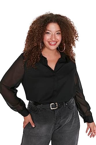 Trendyol Womens Plus Size Black Chiffon Shirt - Long Sleeve, Button TBBAW23AX00004 Plus Size Shirt (pack of 1)