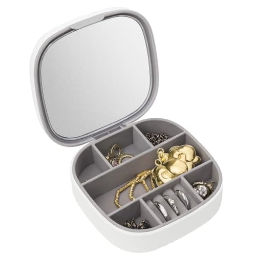Jewelry Storage Box with Mirror, Portable Jewelry Organizer, Dustproof, Travel Case Ideal for Ring, Pendant, Earring Necklace and Bracelet, Easy to storage LD-988 (White)