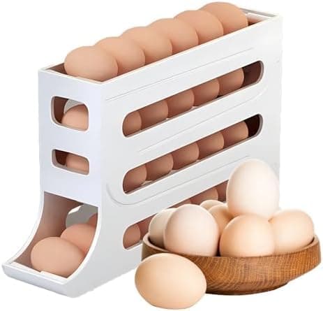 Multi Layer Self Rolling Egg Organizer for Refrigerator Sliding Gravity Feed Storage Drawer Break Resistant Plastic Egg Dispenser Tray for Fridge Basket