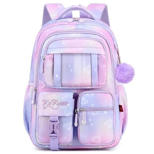 Lohol Lightweight Galaxy Backpack for Kids Girls, Water Resistant Bookbag with Chest Strap for Elementary School Travel