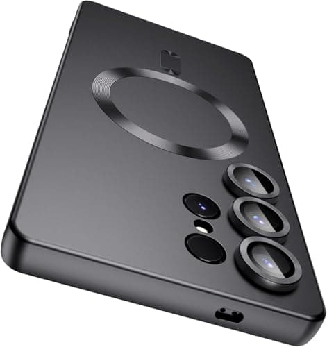 Case Cover Compatible with Magnetic for Samsung Galaxy S25 Ultra Case [Compatible with MagSafe][Built-in Camera Lens Protector] Slim Soft Silicone Bumper Shockproof Metallic Luster (Black) Cellular phone case