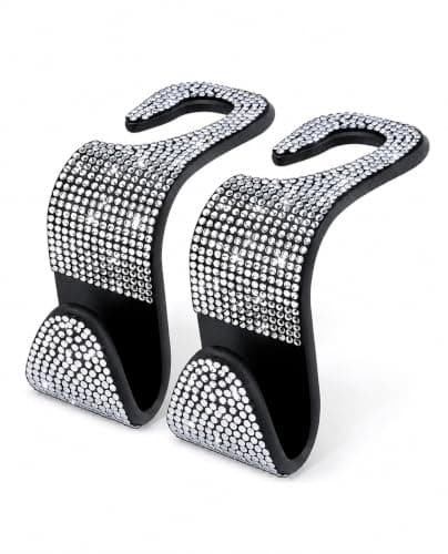 2PCS Bling Car Headrest Hooks, Rhinestone Seat Back Hanger, Crystal Handbag Holder, Universal Auto Purse Organizer, Vehicle Grocery Bag Hook, Luxury Interior Accessory for SUV Sedan Truck Temporary hanger hook