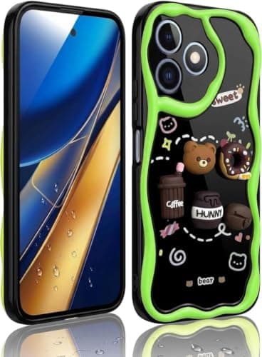 3D Cartoon Case Compatible with Honor X5C / X5C Plus - Cute and Lightweight Raised Elements Soft Silicone Wavy Shape Comfortable Hand Cover (Little Bear & Coffee Mug) Cellular phone case