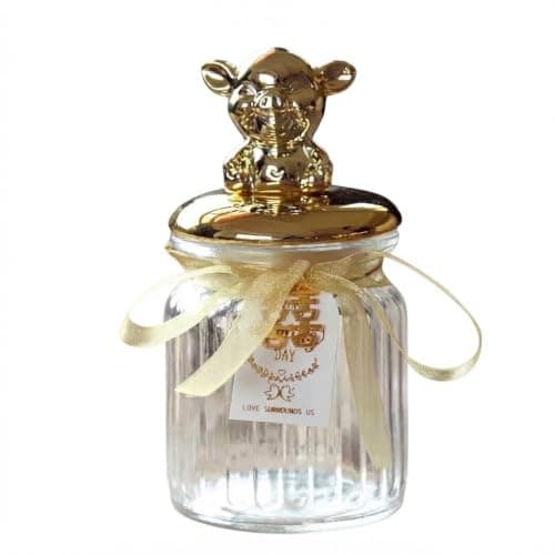 Ribbed Glass Candy Jar with 3D Gold Lid for Sweets Nuts Sugar Tea Storage