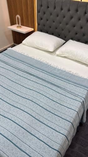 Generic Cotton Patterned Throw Blanket with Tassels 220 x 240 cm,.reh