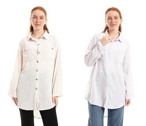 Red Circle Womens Bundle of 2 Oversized Cotton Linen Shirt Bundle of 2 Oversized Cotton Linen Shirt