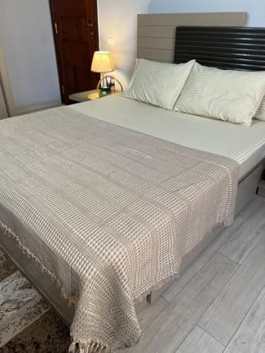 Generic Heavyweight Pique Cotton Bedspread with Tassels, Beige, 240x260 cm, .Ims