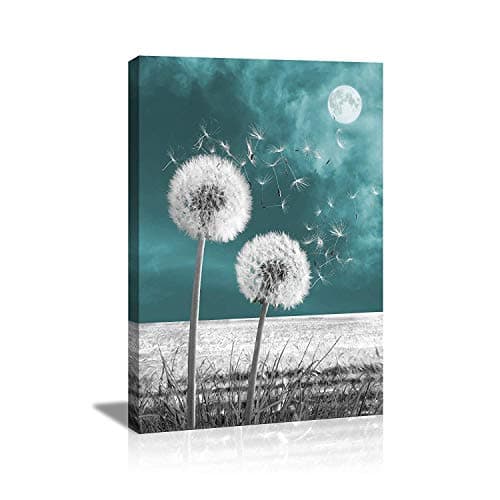 ZETANART ART Dandelion Painting Bathroom Decor Wall 12"x16"Canvas Print Picture for Living Room White Flower Flora Home Bedroom Decoration Modern Framed work Decor