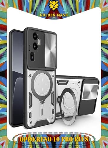 GOLDEN MASK For Oppo Reno10 Pro Plus Armored Camera Shield Cover Camera Lend Protection, Built-in 360° (Silver) Portable electronic device cover