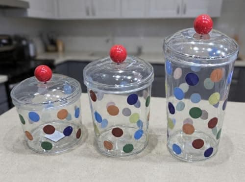 Generic Colorful Polka Dot Acrylic Canister Set with Lids, 3 Pieces, .bI